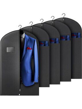 5 Pack 40" Garment Bags for Travel & Storage | Zipper & Clear Window Suit Bags